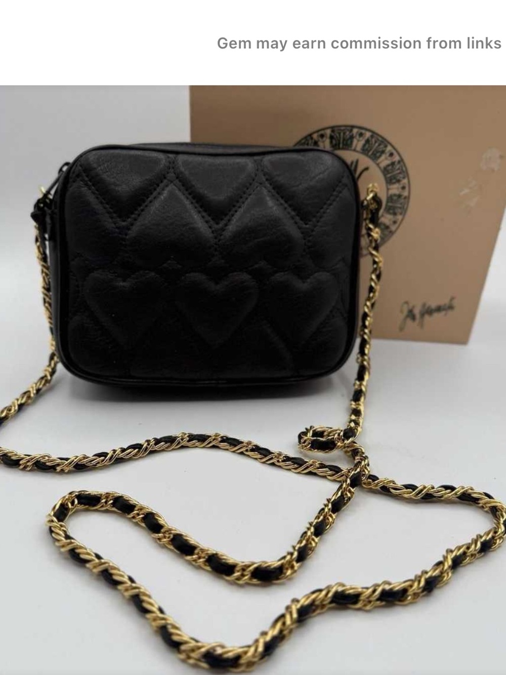 Vintage Black Quilted Heart Crossbody Bag with Gold Chain